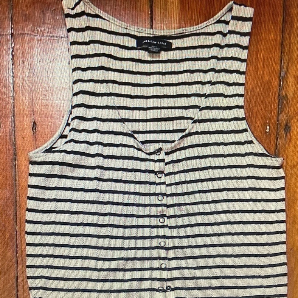 American Eagle Outfitters Cream & Black Striped Button-Front Tank